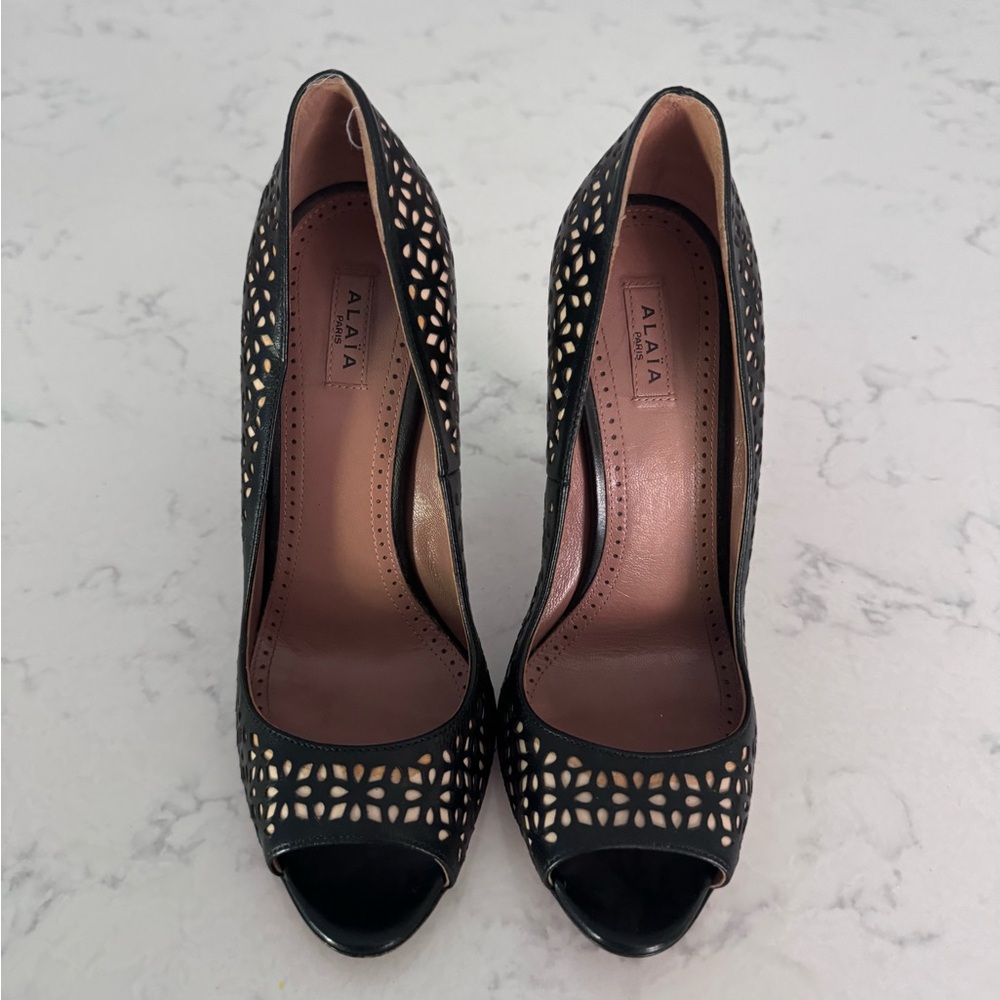 Alaia Black Peep-Toe Heels